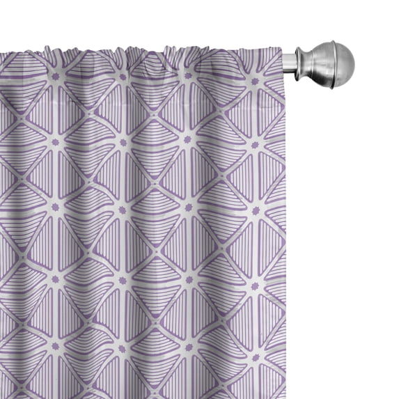 Ambesonne Polygons Window Curtains, Monotone Striped Triangles, Each 28" W x 84" L, Lavender White