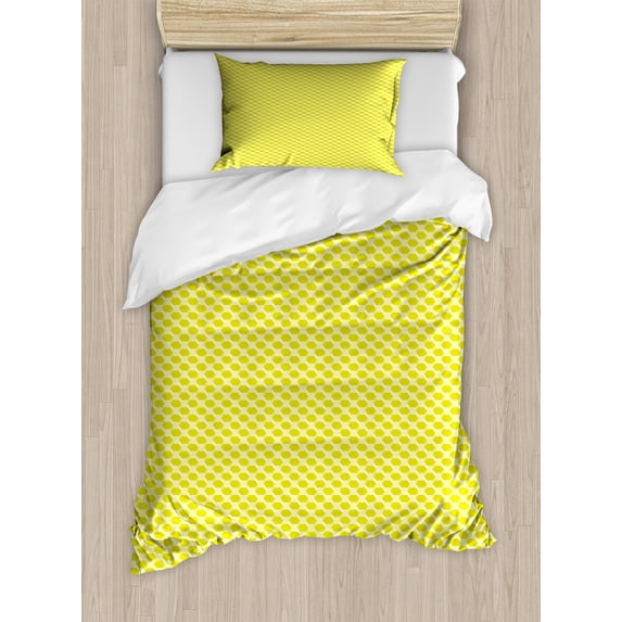 Ambesonne Polygons Duvet Cover Sets, Abstract Hexagons Squares, 2-Twin, Cream Yellow Green