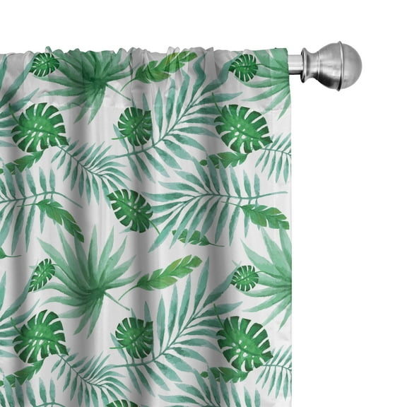 Ambesonne Polynesian Window Curtains, Watercolor Leafage, Each 28" W x 95" L, Green and Almond Green