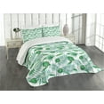 thumbnail image 1 of Ambesonne Polynesian Quilted Bedspread Set 3 Pcs, Watercolor Leafage, King Size, Green and Almond Green, 1 of 5