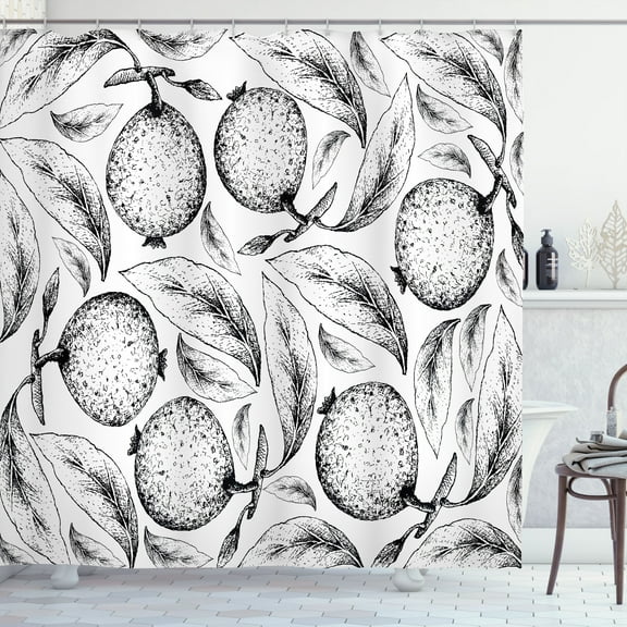 Ambesonne Pomegranate Shower Curtain, Pencil Sketch Layout, 69"Wx70"L, Charcoal Grey White
