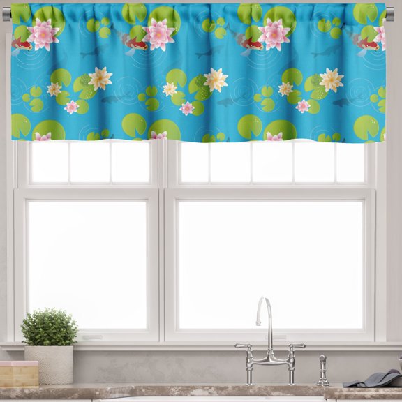 Ambesonne Pond Valance Pack of 2, Koi Fishes and Frogs Swimming, 54"X12", Sky Blue Multicolor