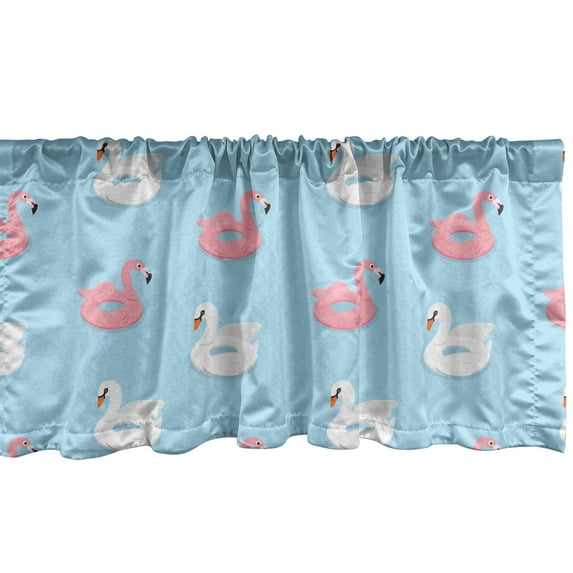Ambesonne Pool Party Valance Pack of 2, Flamingo and Swan Floats, 54"X12", Sky Blue Rose White