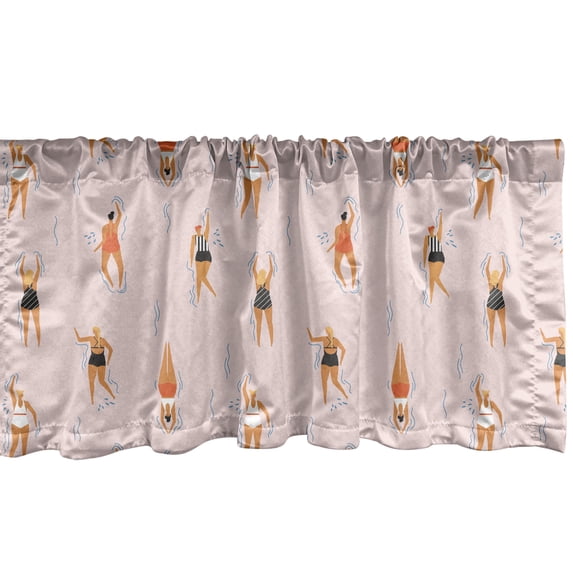 Ambesonne Pool Party Window Valance, Girls Swimming Beach Fun, 54" X 18", Pale Pink Multicolor