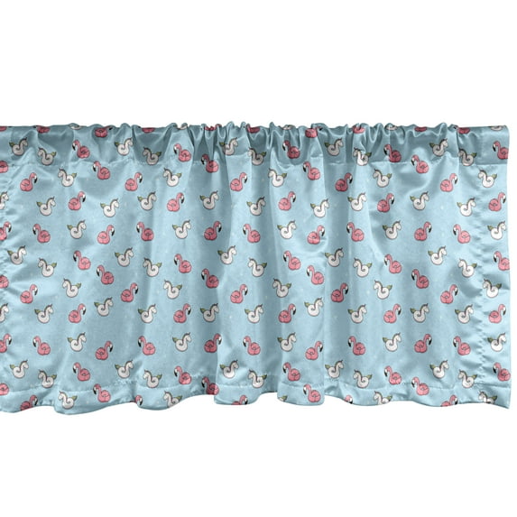 Ambesonne Pool Party Window Valance, Rubber Unicorn Flamingo, 54" X 12", Pale Blue White