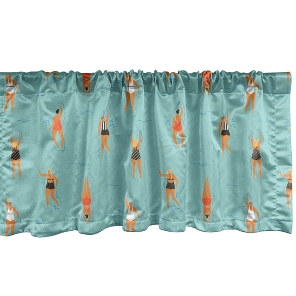 Ambesonne Pool Party Window Valance, Swimming Women Swimsuit, 54" X 18", Seafoam Multicolor