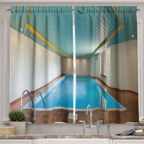 Ambesonne Pool View Kitchen Curtains, Contemporary Lifestyle, 55"x36", Multicolor
