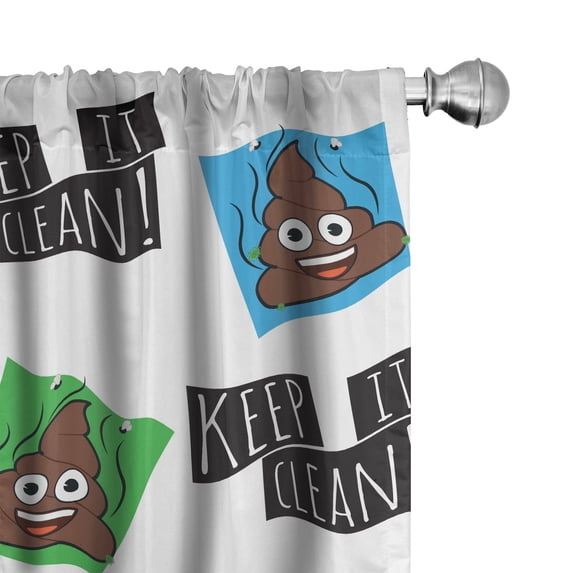 Ambesonne Poop Emoji Curtains, Keep It Clean Saying, Pair of 28"x84", White Dark Grey and Umber