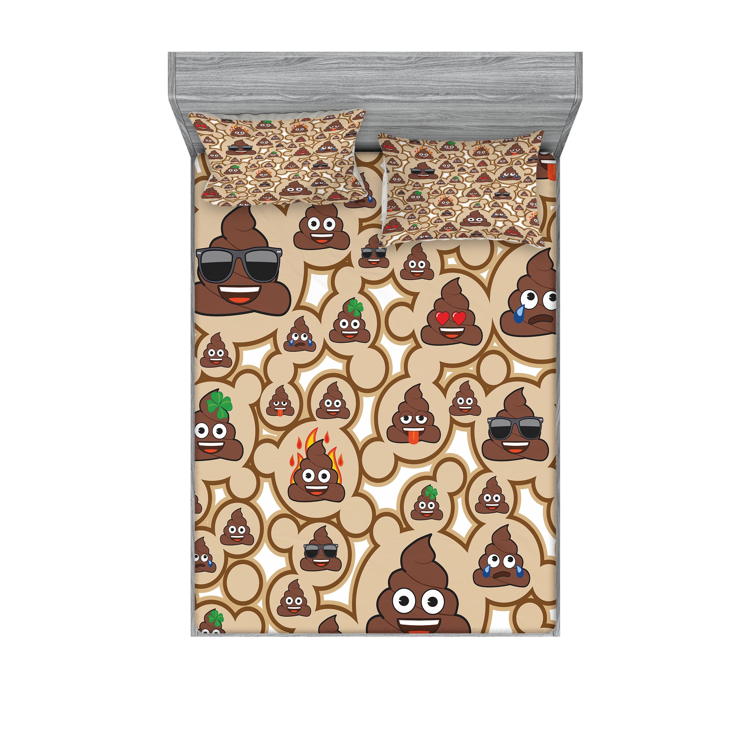 Ambesonne Emoji Art Fitted Sheet ＆ Pillow Sham Set, Art Nouveau