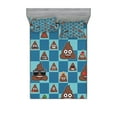 thumbnail image 1 of Ambesonne Poop Emoji Fitted Sheet & Pillow Sham Set, Modern Poo Characters, Full, Umber Sea Blue Pale Teal, 1 of 2