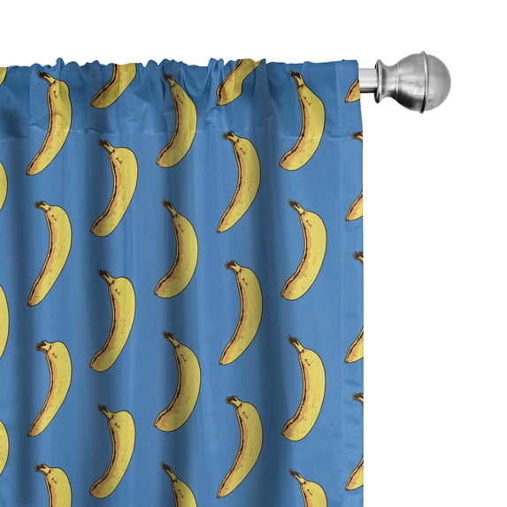 Ambesonne Pop Art Window Curtains, Hipster Banana Repetition, Each 28" W x 63" L, Cobalt Blue Mustard