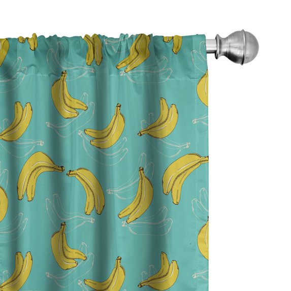 Ambesonne Pop Art Window Curtains, Vintage Tropical Fruits Art, Each 28" W x 84" L, Dark Seafoam Yellow