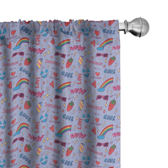 Ambesonne Pop Art Curtains, Rainbow Strawberry Sunglass, Pair of 28"x63", Sea Blue Dark Coral Green