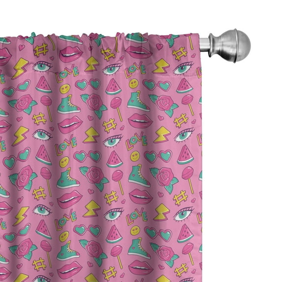 Ambesonne Pop Art Curtains, Vintage Design Pattern Art, Pair of 28"x63", Pink Sea Green and Yellow