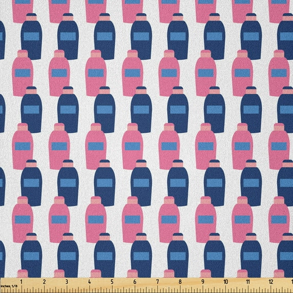 Ambesonne Pop Art Fabric by the Yard Microfiber, Modern Bottles Plain Back, 1 Yard, Pastel Pink and Indigo