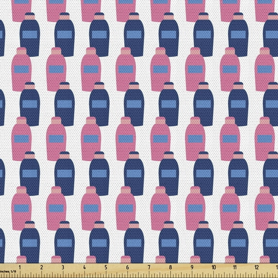 Ambesonne Pop Art Fabric by the Yard Upholstery, Modern Bottles Plain Back, 1 Yard, Pastel Pink and Indigo