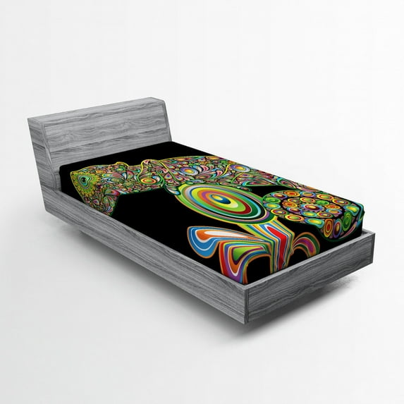 Ambesonne Pop Art Fitted Sheet, Chameleon Embelished, Twin Size, Multicolor