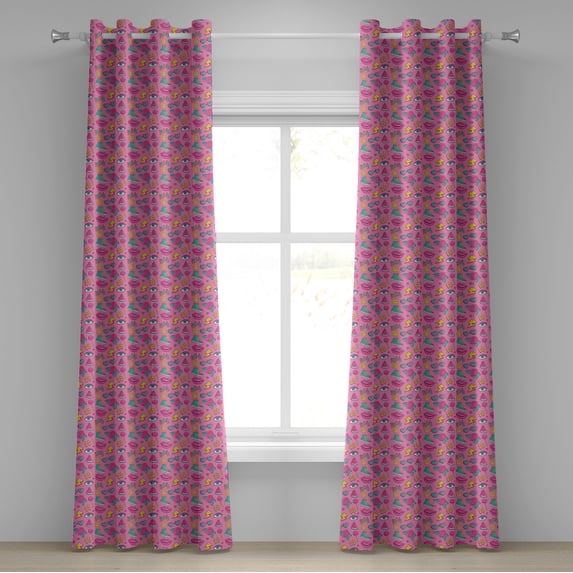 Ambesonne Pop Art Grommet Curtain, Vintage Design Pattern Art, 50" x 84", Pink Sea Green and Yellow