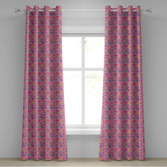 Ambesonne Pop Art Grommet Curtain, Vintage Design Pattern Art, 50" x 96", Pink Sea Green and Yellow