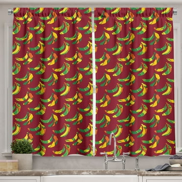 Ambesonne Pop Art Kitchen Curtains, Surreal Colorful Bananas, 55"x36", Raspberry Yellow and Green
