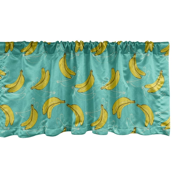 Ambesonne Pop Art Window Valance, Vintage Tropical Fruits Art, 42" x 18", Dark Seafoam Yellow