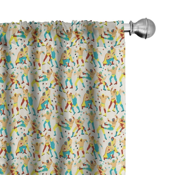 Ambesonne Pop Culture Window Curtains, Lucha Libre Wrestlers, Each 28" W x 95" L, Yellow Paprika Seafoam