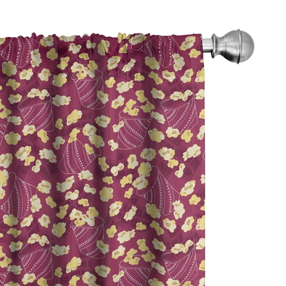 Ambesonne Popcorn Window Curtains, Movie Night Theatre Treats, Each 28" W x 84" L, Dark Magenta Mustard