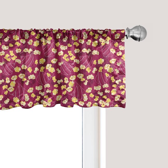Ambesonne Popcorn Window Valance, Movie Night Theatre Treats, 42" x 12", Dark Magenta Mustard