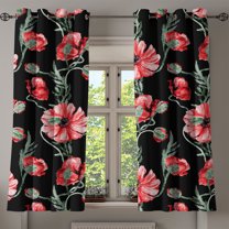 Ambesonne Poppy Artwork Grommet Curtain, Flowers Aquarelle Art, 50"x60", Dark Coral Reseda Green