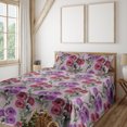 thumbnail image 1 of Ambesonne Poppy Fitted & Flat Sheet with Sham 3 Pcs Set, Vertical Floral Pattern Print, Twin, Violet Pale Sage Green, 1 of 5
