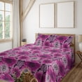 thumbnail image 1 of Ambesonne Poppy Fitted & Flat Sheet with Shams 4 Pcs Set, Retro Colors Flowers Dreamy, Queen, Pale Fuchsia and Soft Pink, 1 of 1