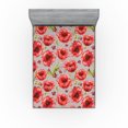 thumbnail image 1 of Ambesonne Poppy Fitted Sheet, Jungle Flowers Boho with Dots, Full Size, Dark Coral Fern Green, 1 of 5
