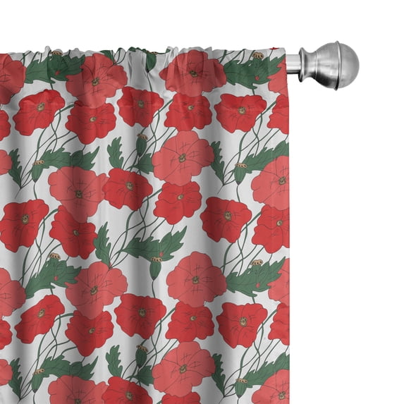 Ambesonne Poppy Flower Window Curtains, Blossoming of Spring, Each 28" W x 63" L, Coral Vermilion Green