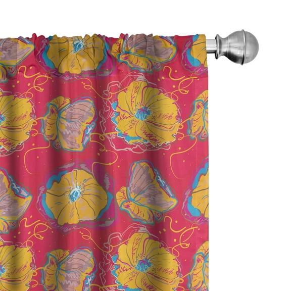 Ambesonne Poppy Flower Curtains, Aquarelle Flower, Pair of 28"x63", Multicolor