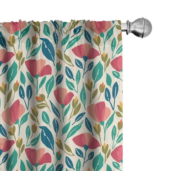 Ambesonne Poppy Flower Curtains, Colorful Spring Garden, Pair of 28"x63", Multicolor