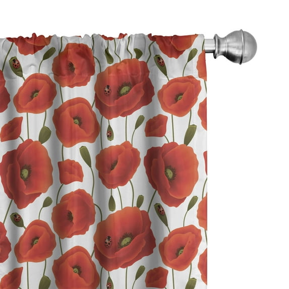 Ambesonne Poppy Flower Curtains, Floral Blossom Spring, Pair of 28"x95", Orange Olive Green White