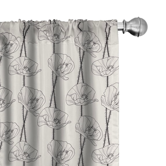 Ambesonne Poppy Flower Curtains, Peduncles and Flower, Pair of 28"x95", Charcoal Grey Eggshell