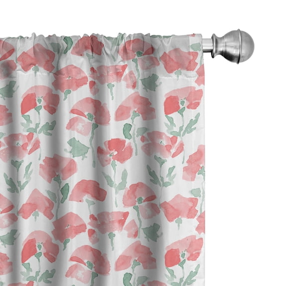 Ambesonne Poppy Flower Curtains, Watercolor Spring, Pair of 28"x95", Coral and Reseda Green