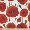 thumbnail image 1 of Ambesonne Poppy Flower Fabric by the Yard Microfiber, Floral Blossom Spring, 10 Yards, Orange Olive Green White, 1 of 2