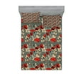 thumbnail image 1 of Ambesonne Poppy Flower Fitted Sheet & Pillow Sham Set, Modern Floral Garden, Calking, Grey Red Beige, 1 of 2