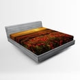 thumbnail image 1 of Ambesonne Poppy Flower Fitted Sheet, Sunset Meadow Farmland, Queen Size, Marigold Scarlet, 1 of 3