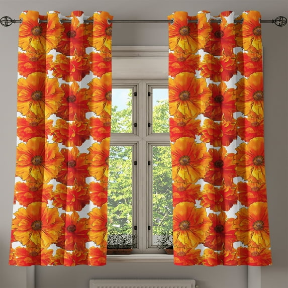 Ambesonne Poppy Flower Grommet Curtain, Hand Paint Blossoms, 50" x 63", Orange and Vermilion