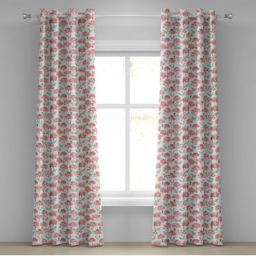 Ambesonne Poppy Flower Grommet Curtain, Watercolor Spring, 50" x 108", Coral and Reseda Green