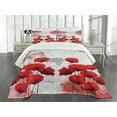 thumbnail image 1 of Ambesonne Poppy Flower Quilted Bedspread Set 3 Pcs, Blossoming Rural Field, King Size, Red Grey Coconut, 1 of 5