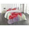 thumbnail image 1 of Ambesonne Poppy Flower Quilted Coverlet 3 Pcs, Spring Flowers Romance, King Size, Lavender and Red, 1 of 4