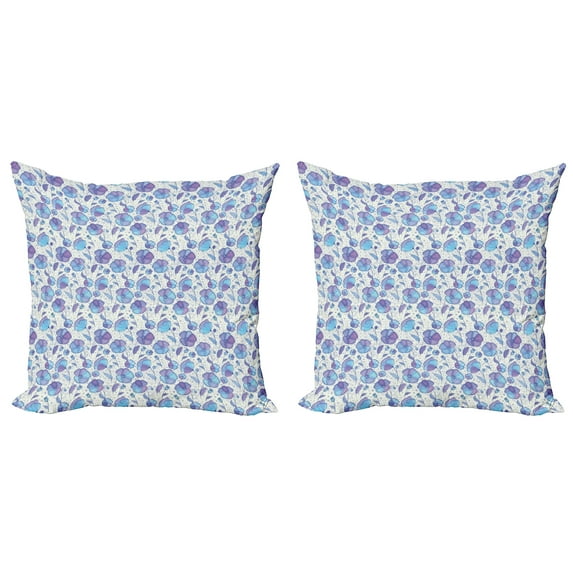 Ambesonne Poppy Flower Throw Pillow Cover 2 Pack, Abstract Blossoming, 24", Blue Violet and Coconut
