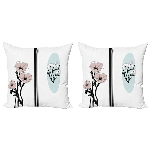 Ambesonne Poppy Flower Throw Pillow Cover 2 Pack, Pastel Florets, 18", Dried Rose Pale Blue