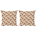 thumbnail image 1 of Ambesonne Poppy Flower Throw Pillow Cover 2 Pack, Sketch Leaves Rural, 20", Scarlet Fern Green Beige, 1 of 2