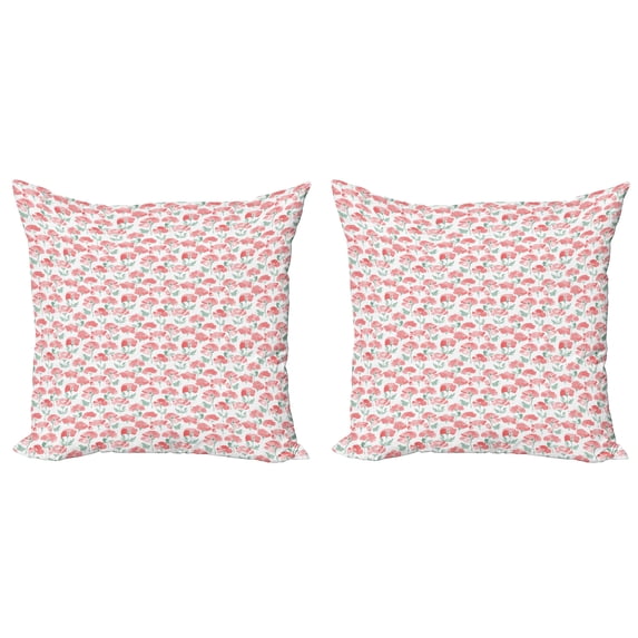 Ambesonne Poppy Flower Throw Pillow Cover 2 Pack, Watercolor Spring, 24", Coral and Reseda Green