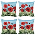 thumbnail image 1 of Ambesonne Poppy Flower Throw Pillow Cover 4 Pack, Digital Drawn Flower, 24", Vermilion Charcoal Grey, 1 of 7
